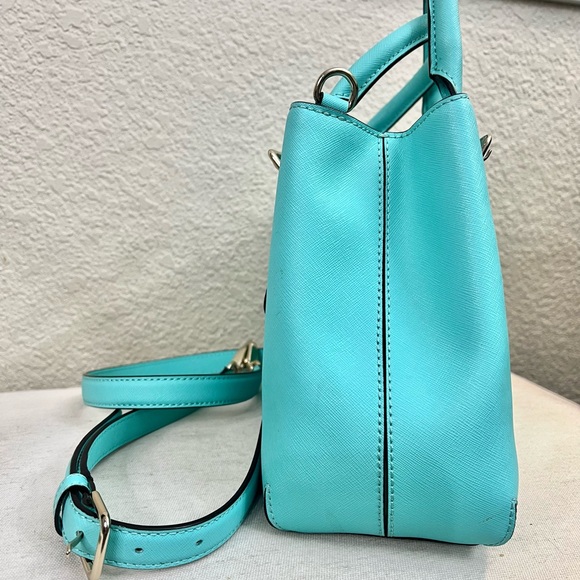 Kate Spade Aqua blue leather bag crossbody strap purse gold hardware - Picture 3 of 14